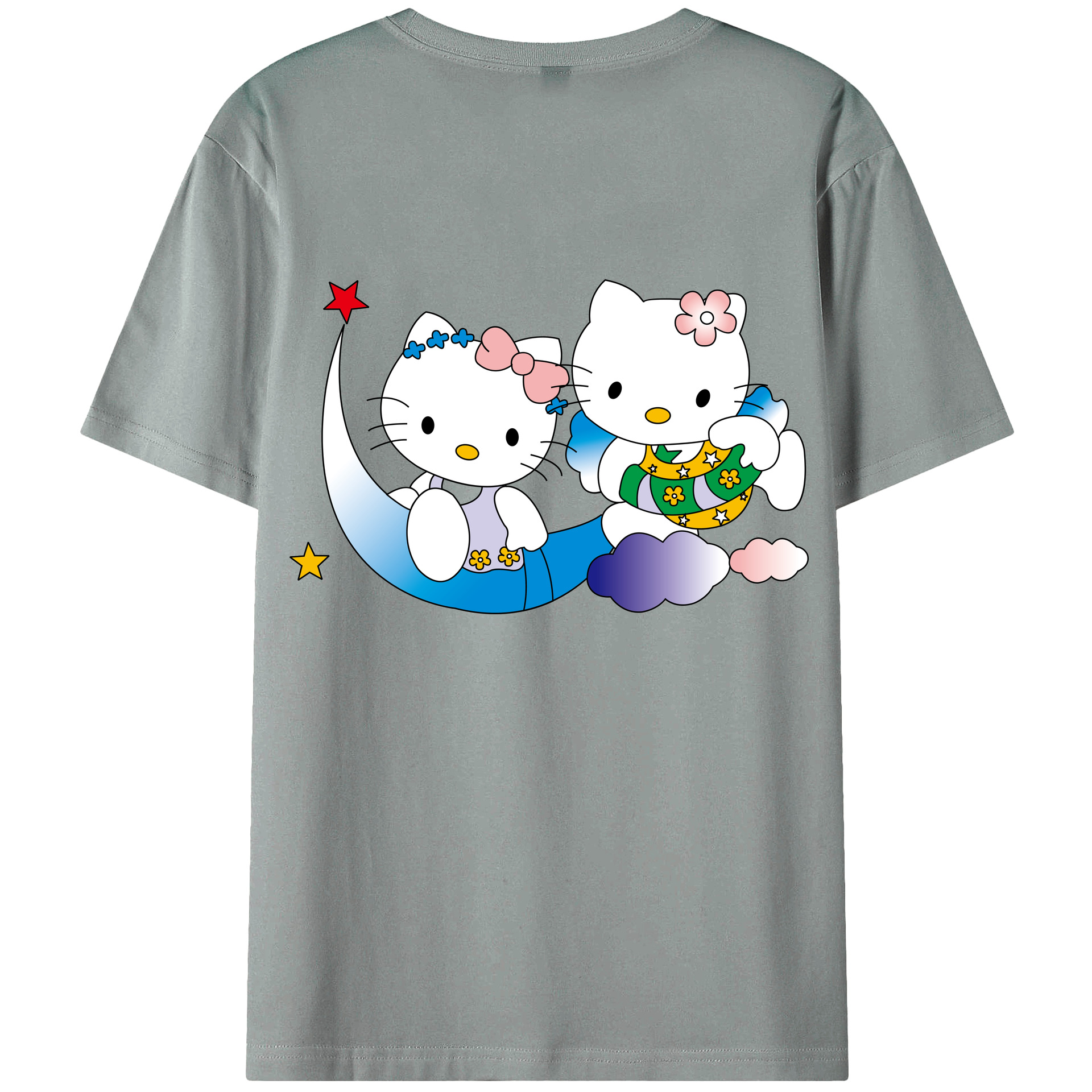 （画像用） Hello Kitty ハローキティ 綿100％ メンズ半袖Tシャツ（バックプリント） 通気性